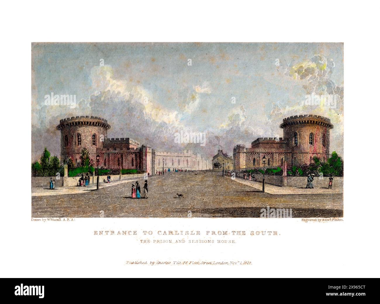 Entrée à Carlisle - 1830 gravure d'Edward Francis Finden (1791-1857) d'après William Westall (1781-1850) Banque D'Images