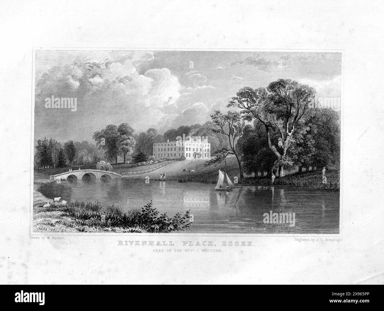 Rivenhall place, Essex, 1831 - gravure de James Charles Armytage (1802-1897) d'après William Henry Bartlett (1809-1854) Banque D'Images