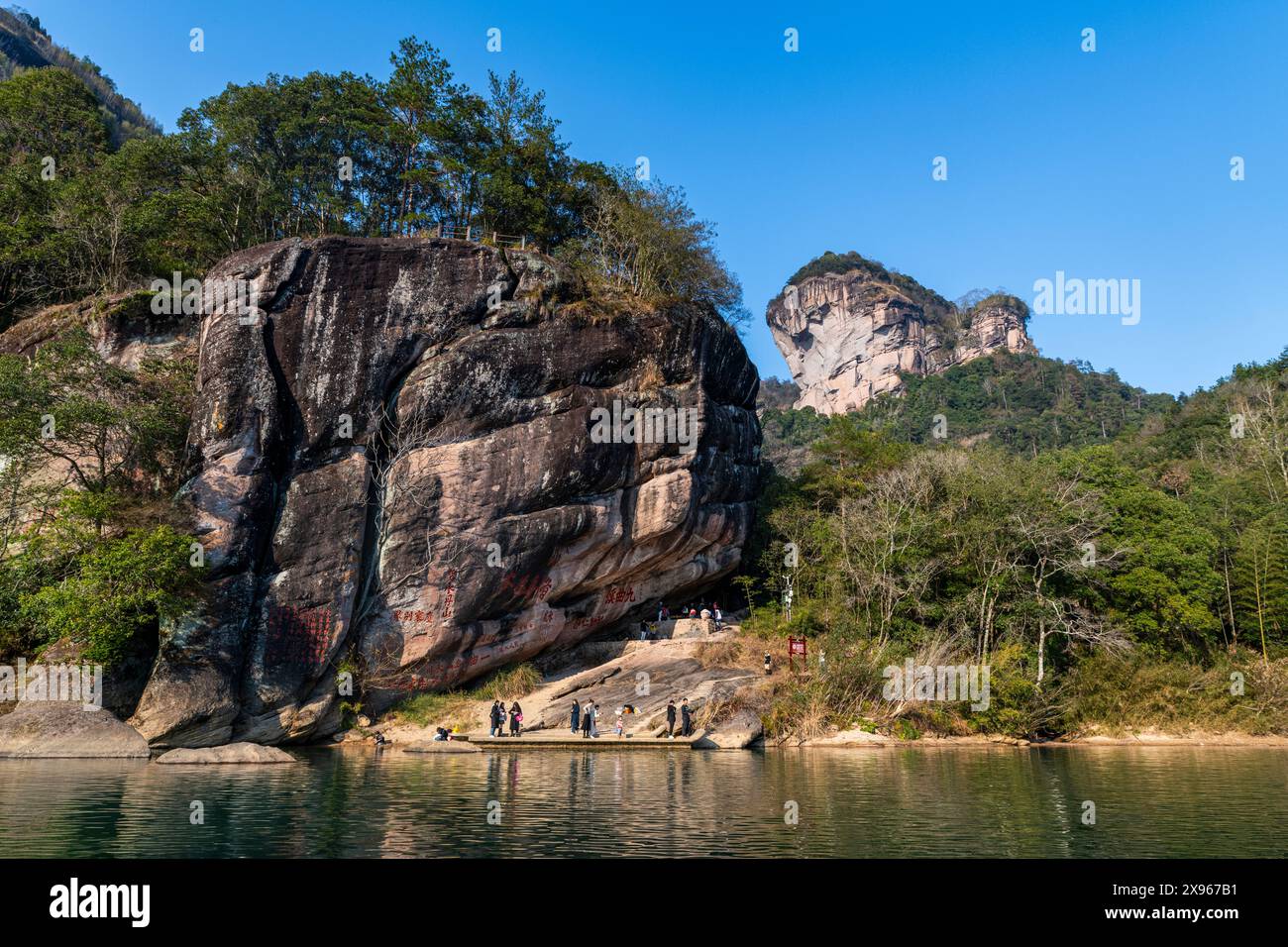 Arbres sur un rocher de granit, montagnes Wuyi, site du patrimoine mondial de l'UNESCO, Fujian, Chine, Asie Banque D'Images