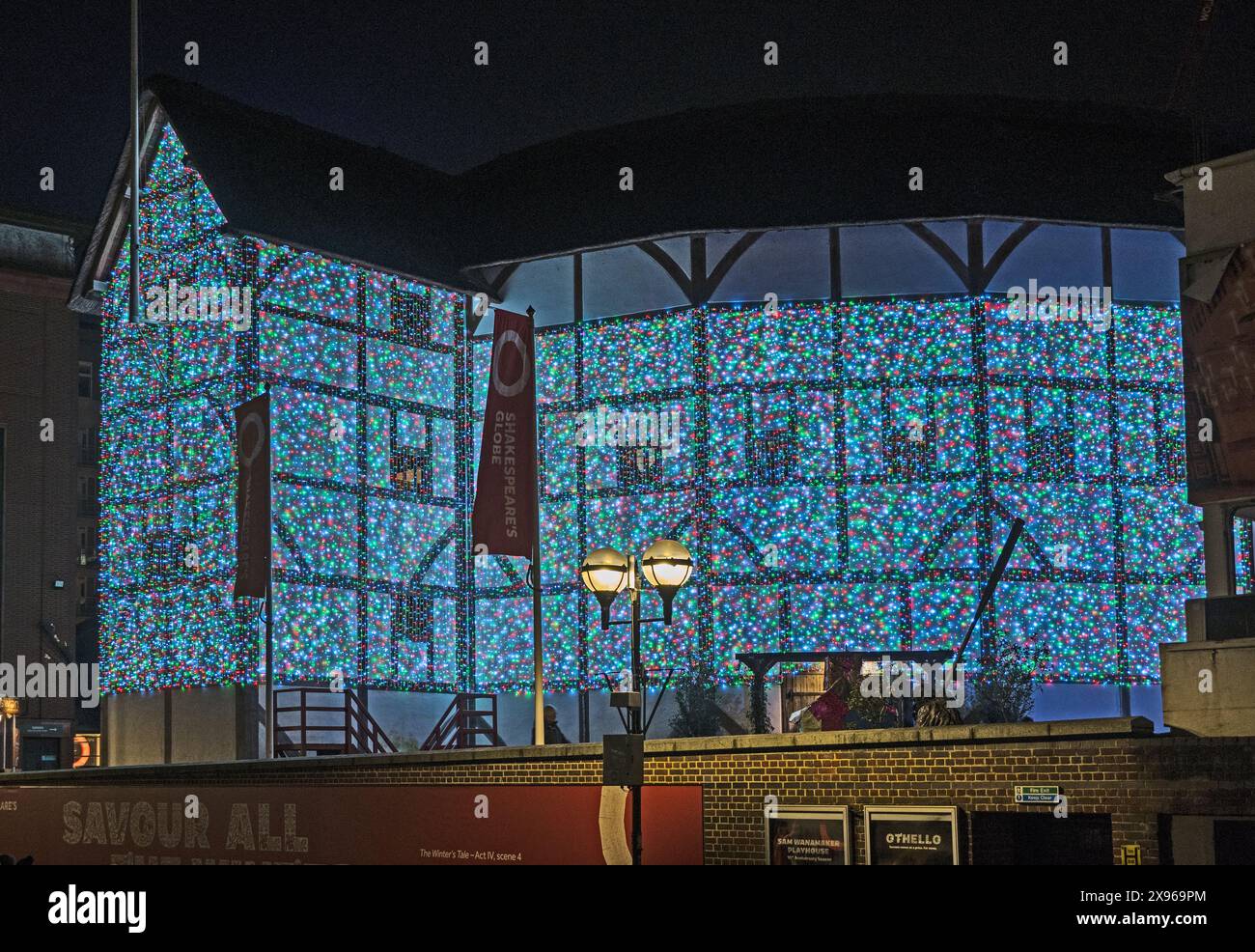 Shakespeare's Globe Theatre, Christmas Lights, Londres, Angleterre, Royaume-Uni, Europe Banque D'Images