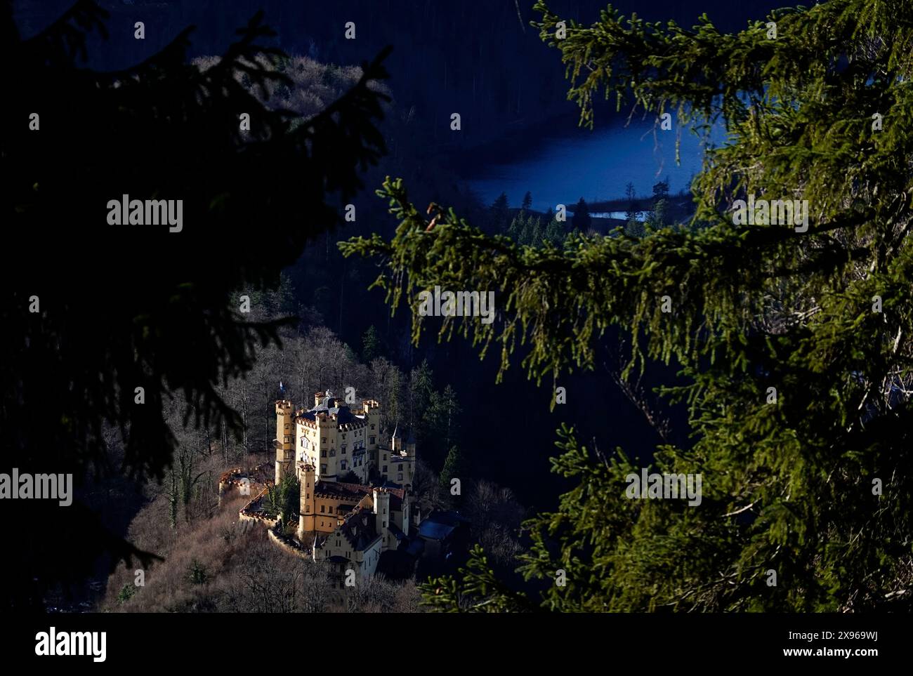 Schloss Hohenschwangau et le lac Alpsee, Bavière du Sud, Allemagne, Europe Banque D'Images