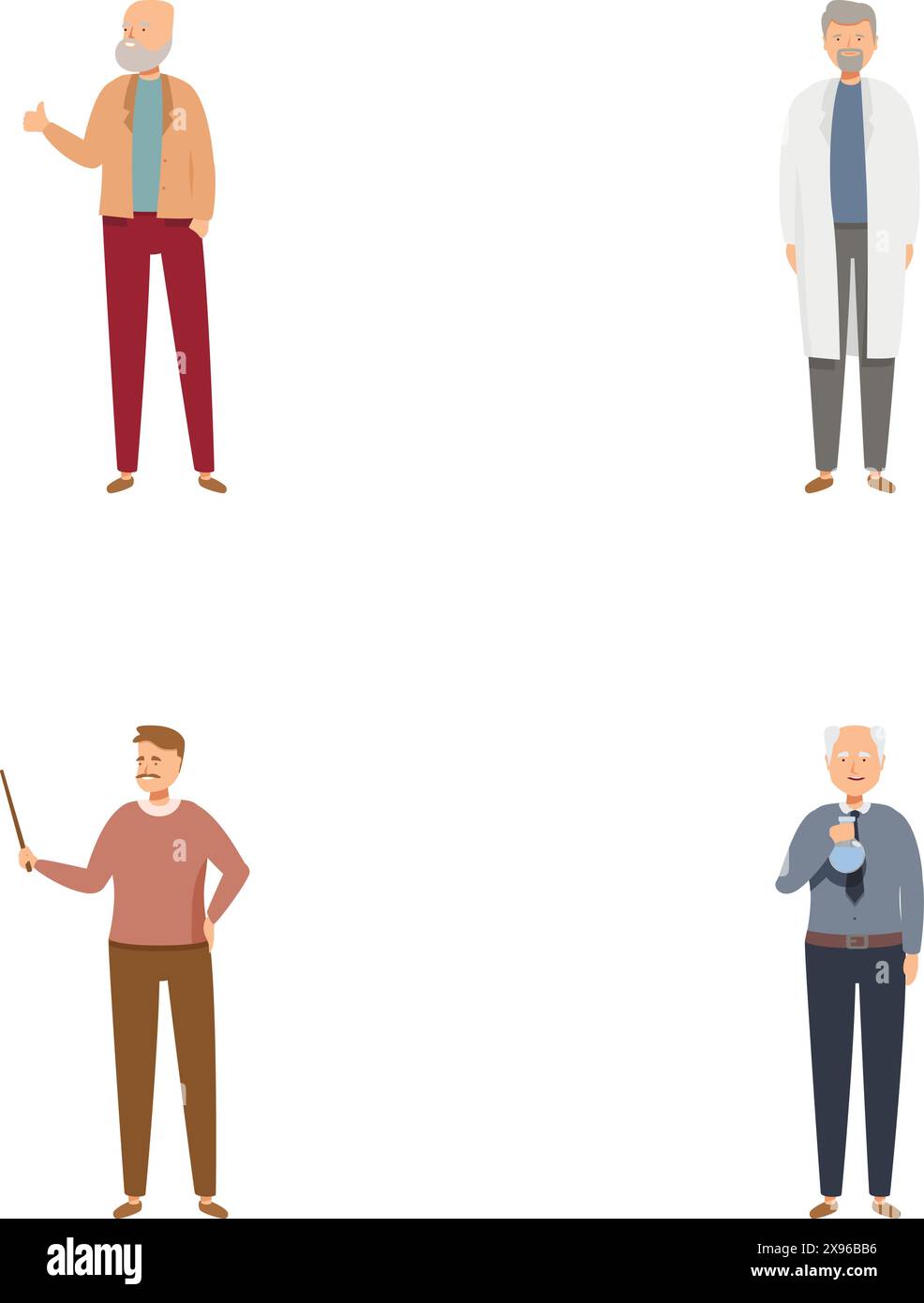 Illustration de quatre personnages masculins âgés dans différentes tenues et poses Illustration de Vecteur