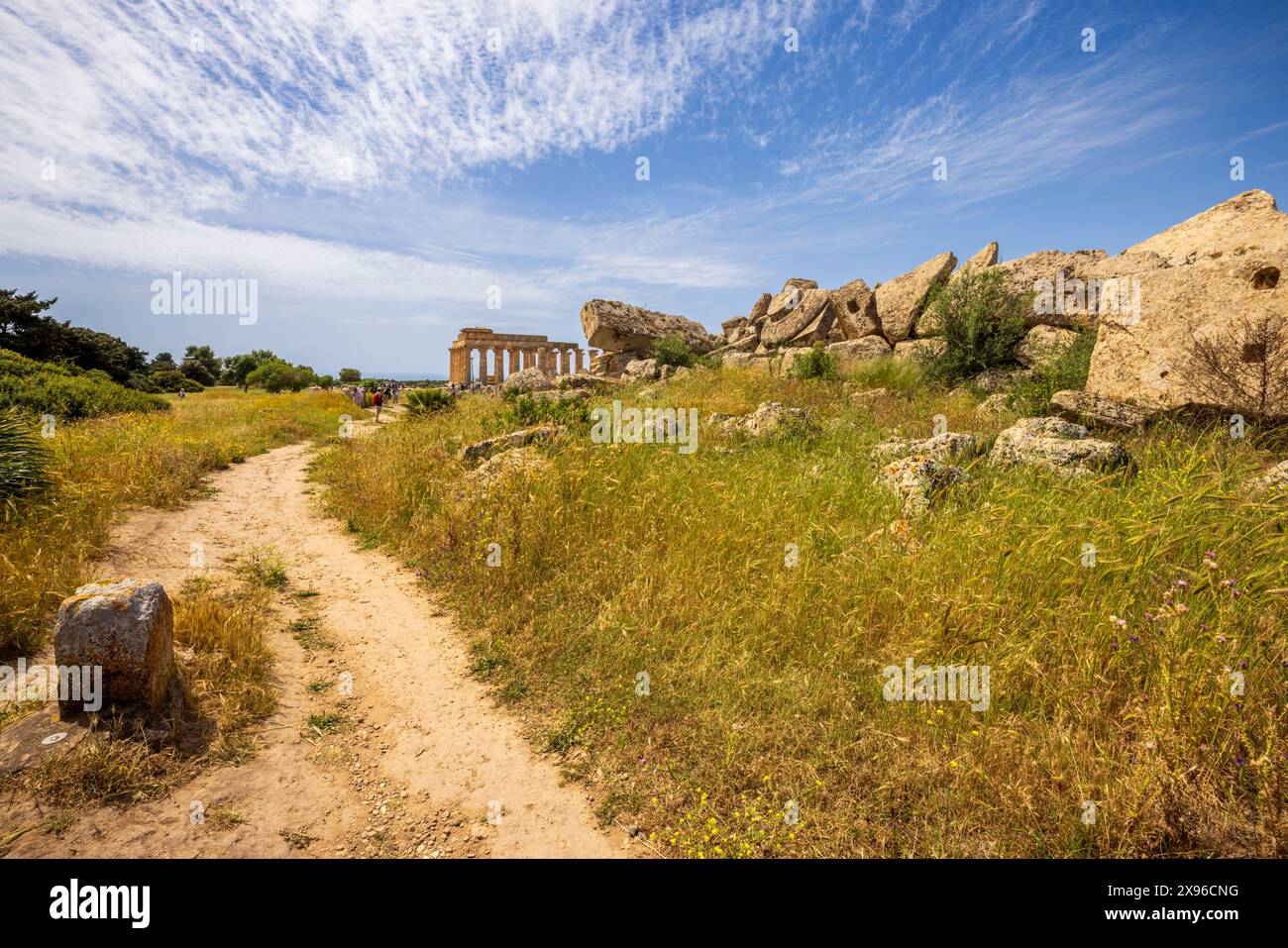 Les ruines de l'ancien temple grec G à Selinunte, Sicile Banque D'Images