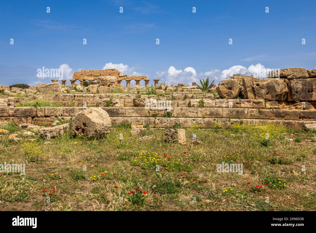 Les ruines du temple grec antique à Selinunte, Sicile Banque D'Images