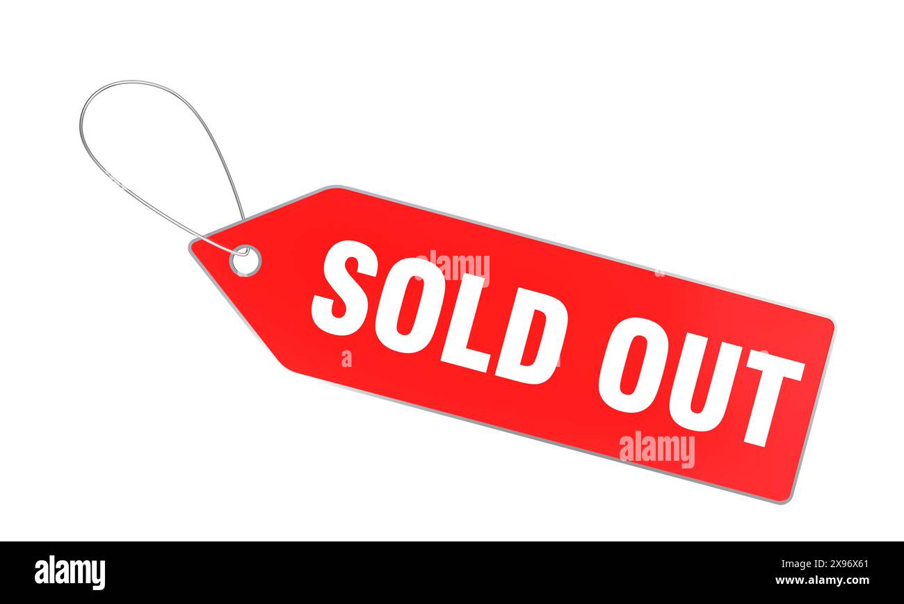 Étiquette rouge texte épuisé produits indisponibles services isolés Banque D'Images