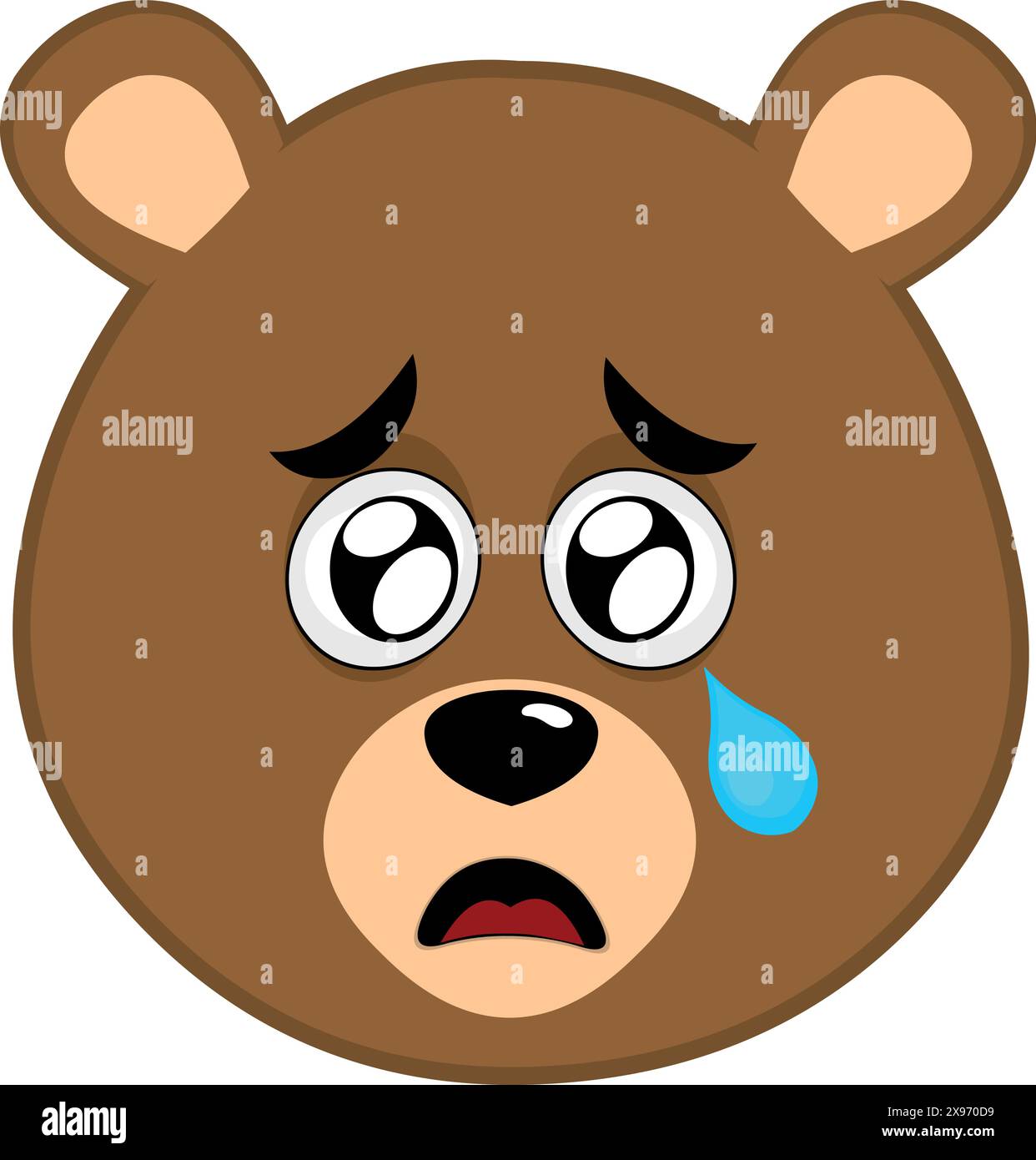 illustration vectorielle visage ours brun dessin animé grizzly, avec une expression triste, des yeux aqueux et une larme tombant d'un œil Illustration de Vecteur