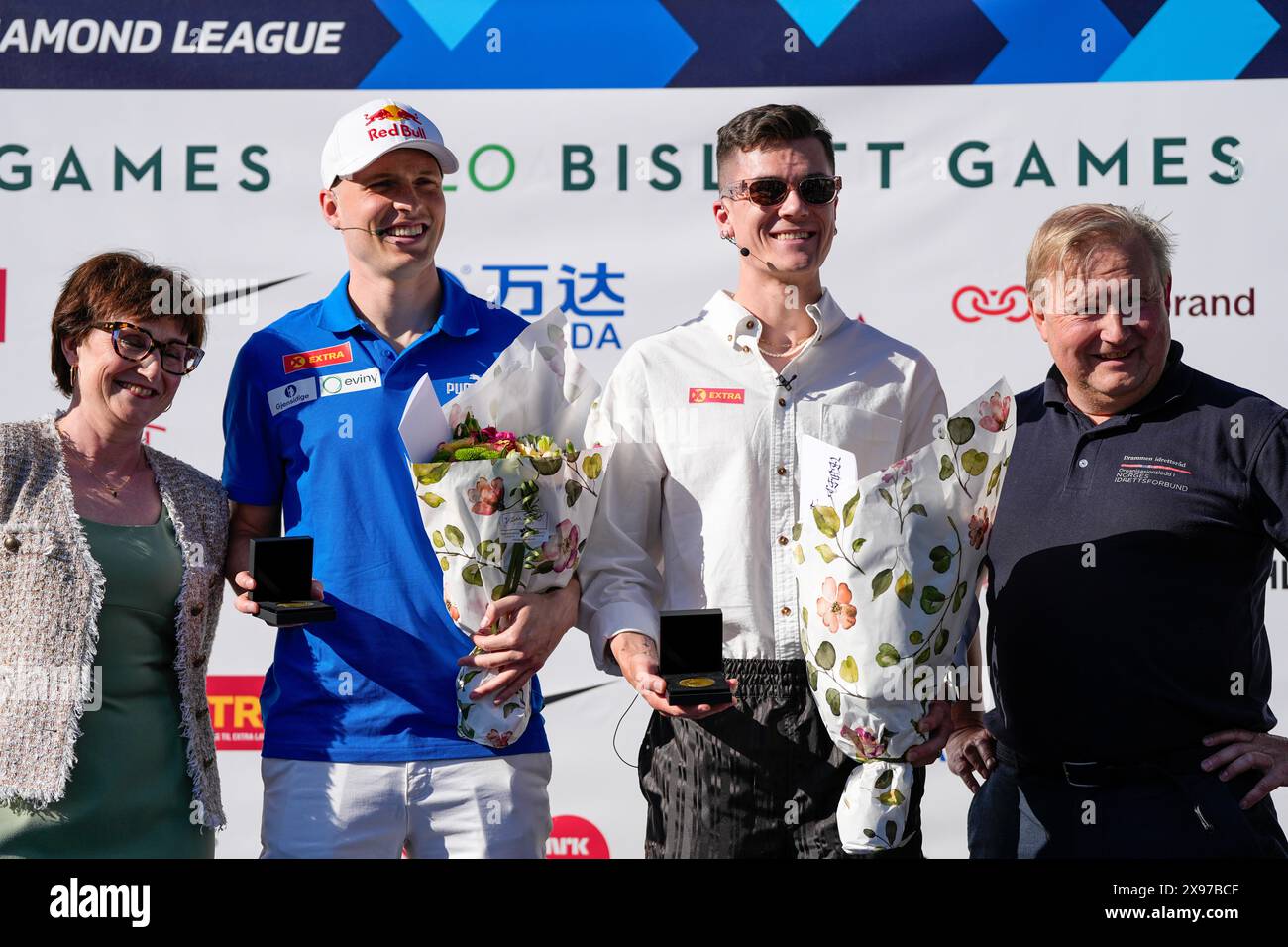 Oslo 20240529. Karsten Warholm et Jakob Ingebrigtsen recevront mercredi le prix Hans Berg de l'accomplissement lors de la conférence de presse internationale et de la fête de la fraise, la veille des Jeux de Bislett. Photo : Beate Oma Dahle / NTB Banque D'Images