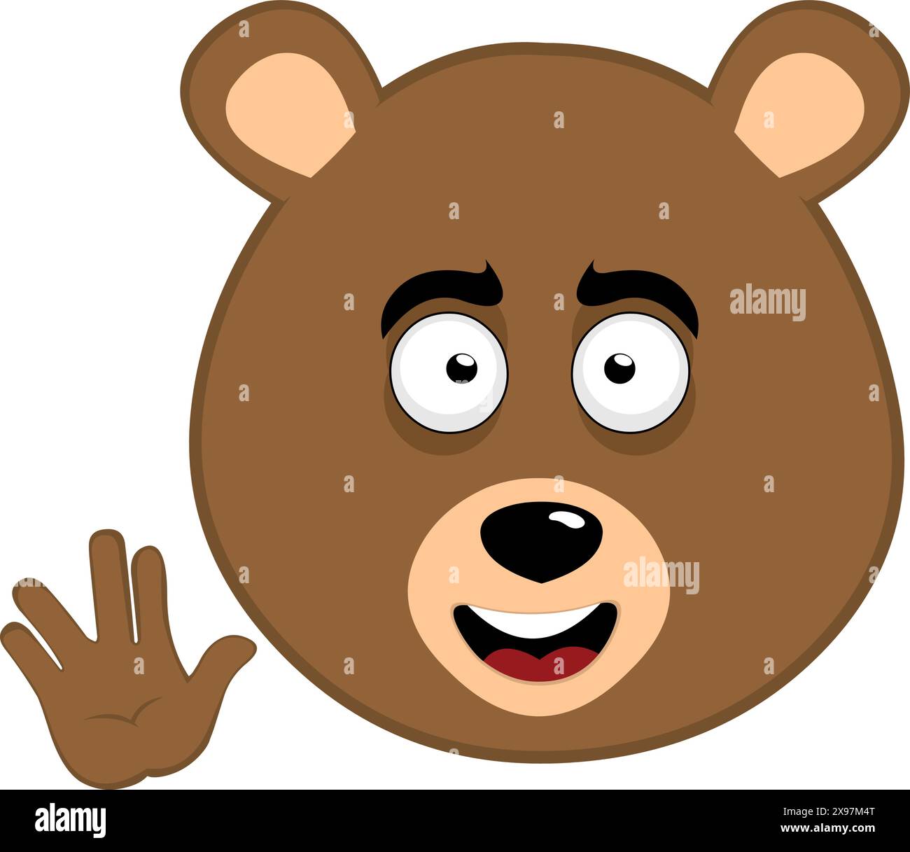 illustration vectorielle visage ours brun dessin animé grizzly, avec une expression heureuse et faisant saluer vulcan avec sa main Illustration de Vecteur