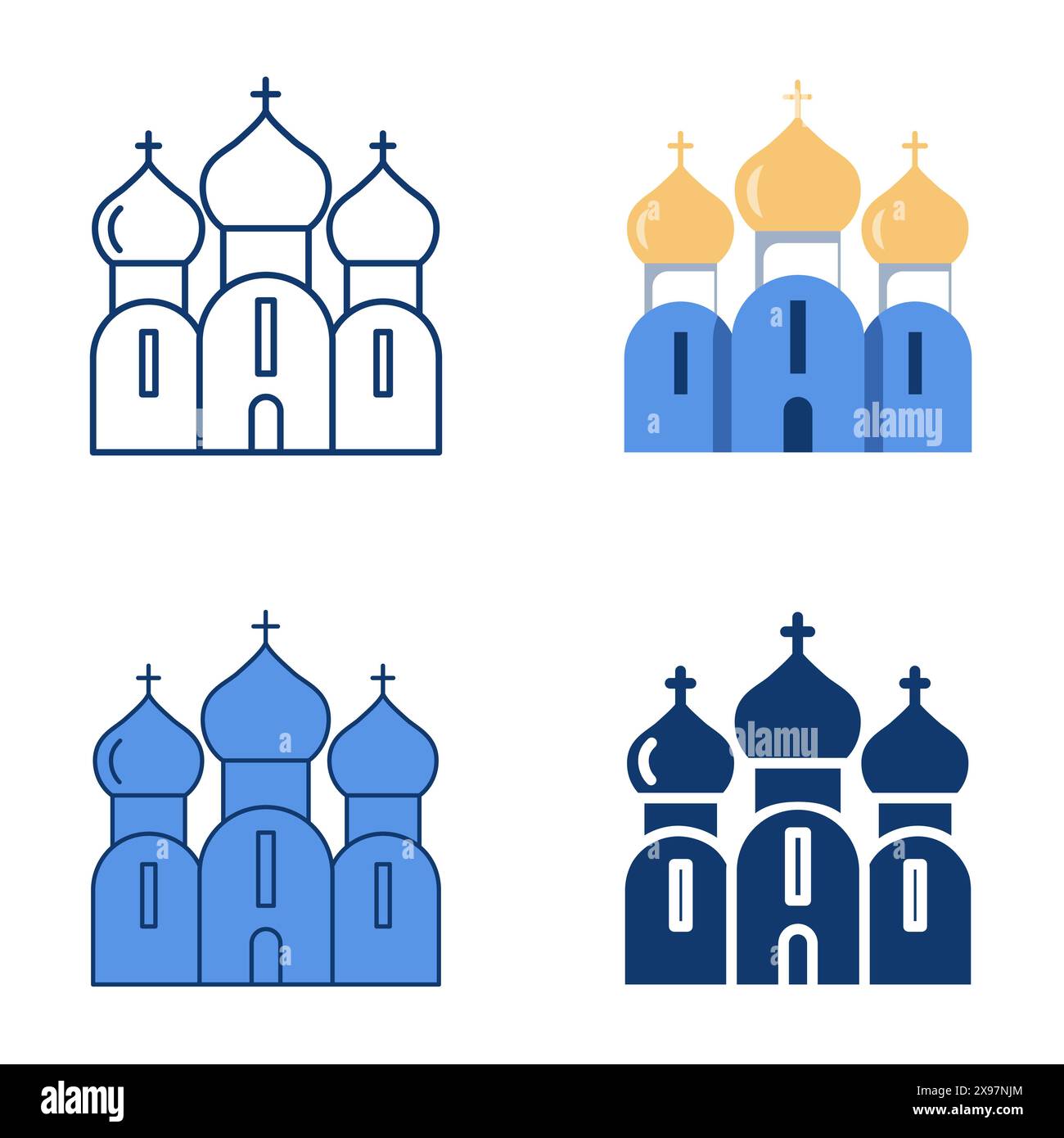 Icône de l'église orthodoxe dans le style plat et ligne. Symbole de construction de religion chrétienne. Illustration vectorielle Illustration de Vecteur