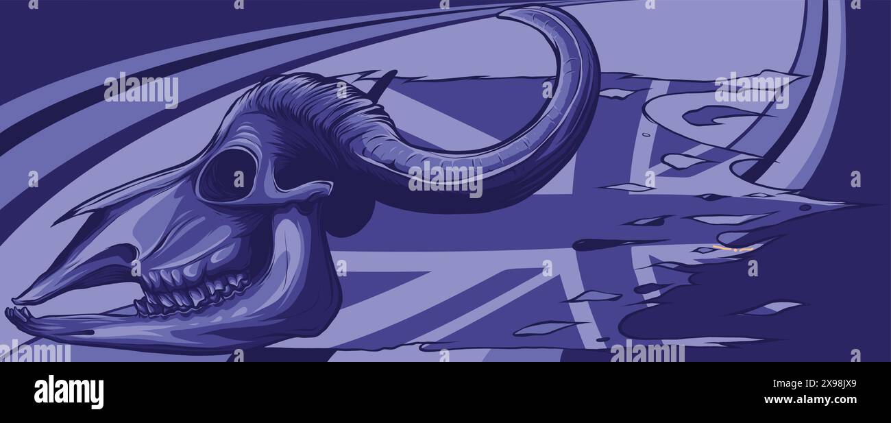 Illustration vectorielle du crâne de taureau avec cornes et drapeau du royaume-uni Illustration de Vecteur