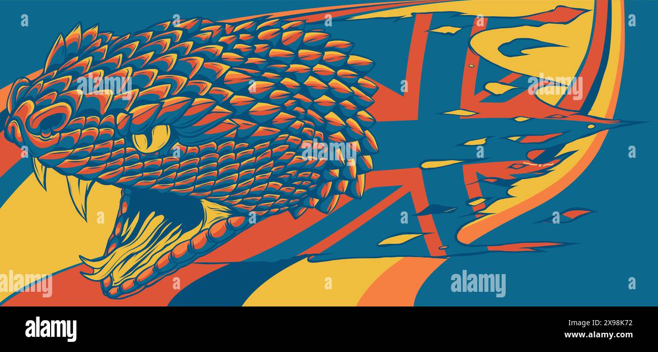 Illustration vectorielle de Head Snake avec drapeau du royaume-uni Illustration de Vecteur