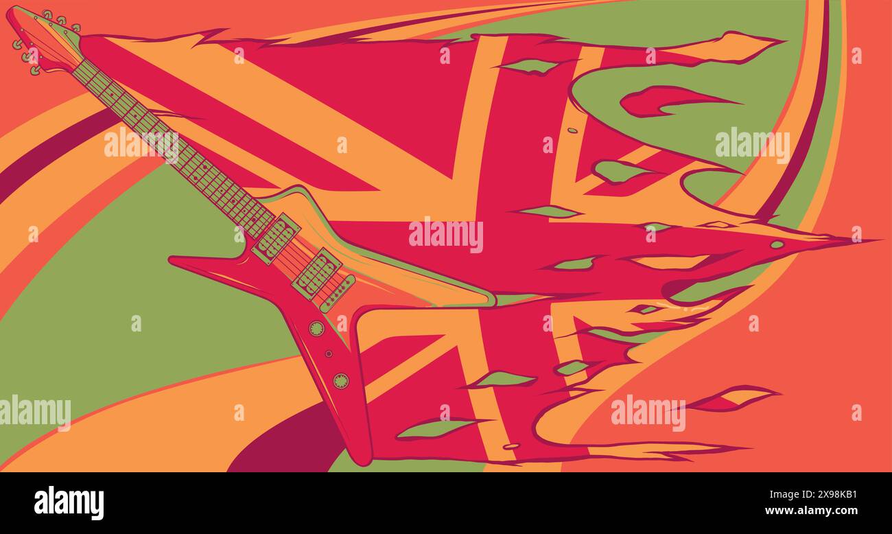 Guitare électrique plat avec illustration vectorielle united kingodm flag Illustration de Vecteur