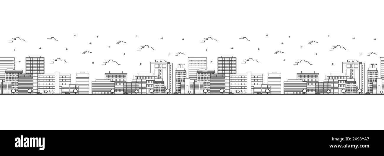 Modèle sans couture avec contour Anchorage Alaska City Skyline. Bâtiments modernes isolés sur Blanc. Illustration vectorielle. Paysage urbain d'Anchorage USA. Illustration de Vecteur