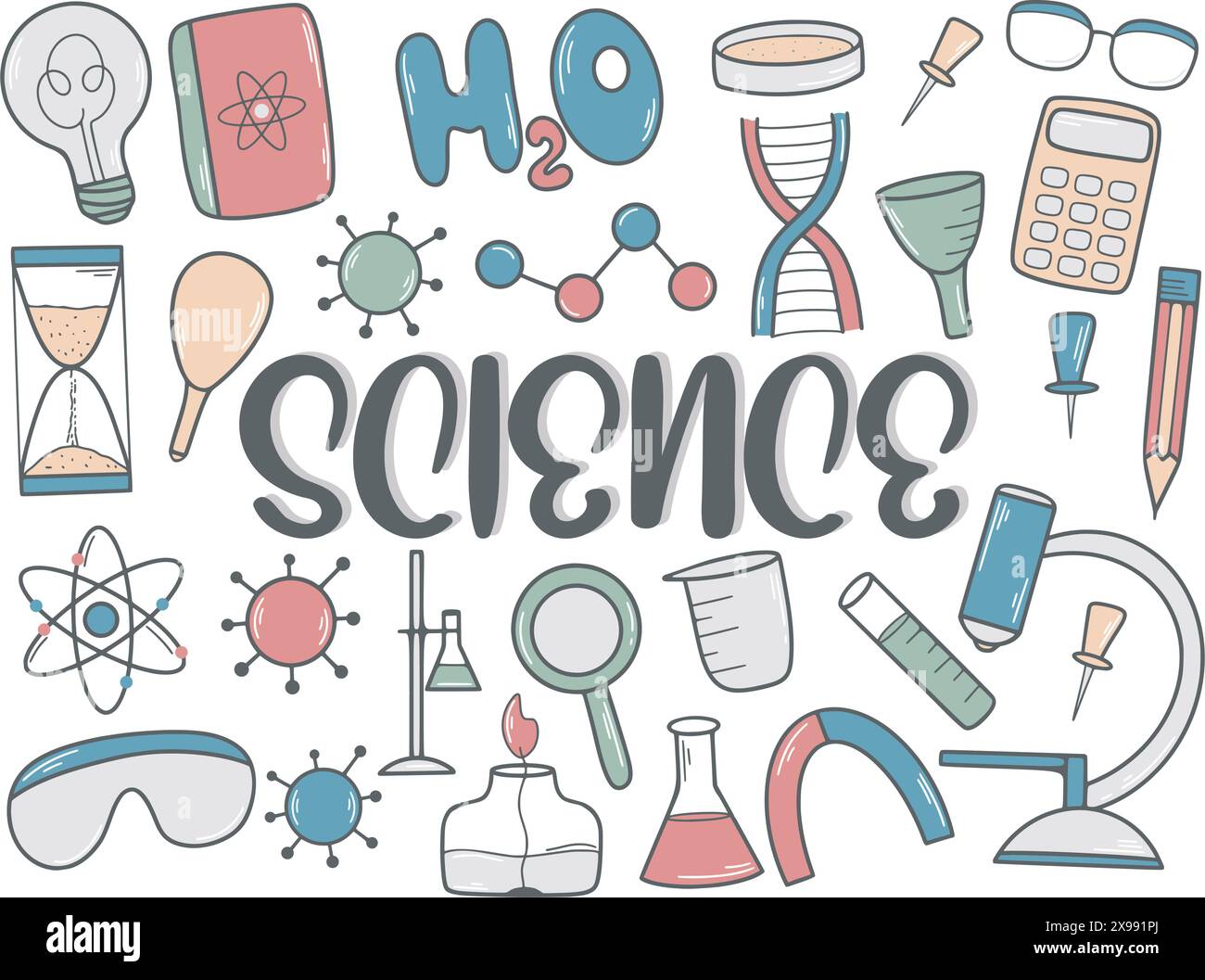 Affiche de style croquis couleur science Illustration de Vecteur