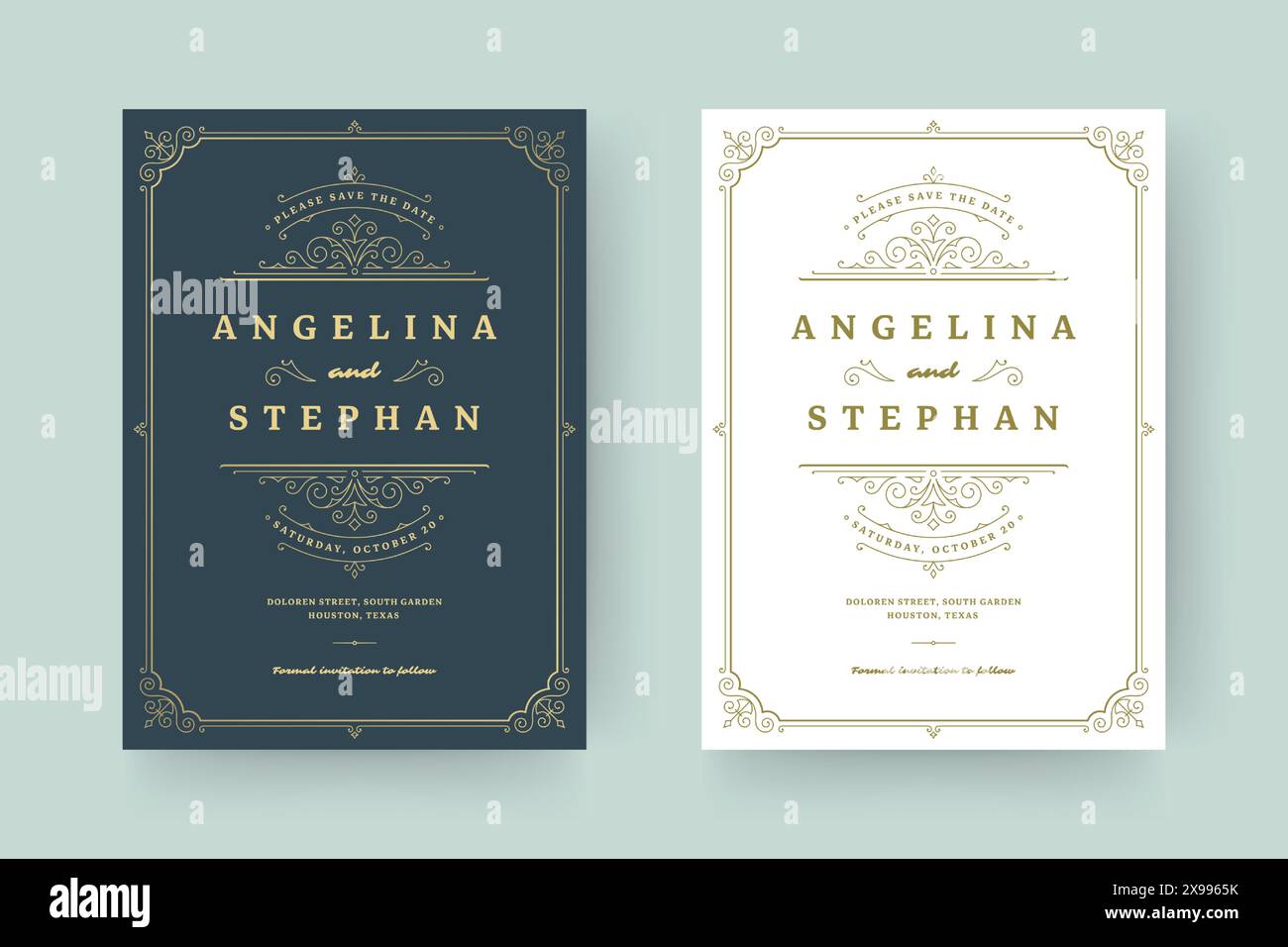 Invitation de mariage sauver la carte de date fleurit ornements vignette tourbillons. Cadres et décorations victoriens vintage. Modèle élégant de vecteur. Illustration de Vecteur
