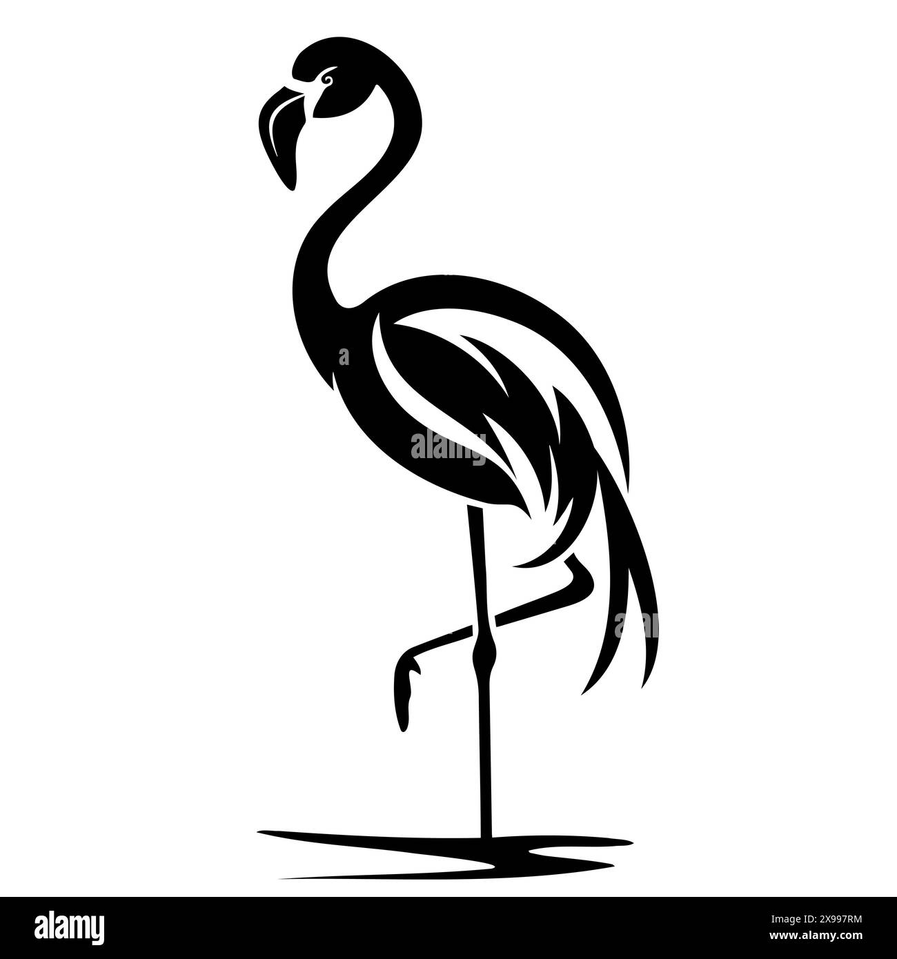 Image d'un flamant rose en noir et blanc, debout sur un poteau, magnifiquement dessiné Illustration de Vecteur