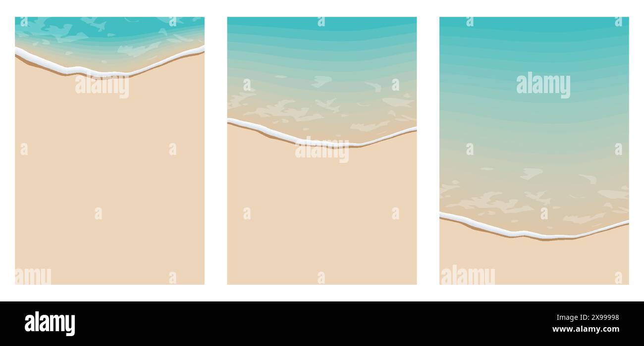 Vagues douces avec mousse d'océan bleu sur la plage de sable d'été. Illustration de Vecteur