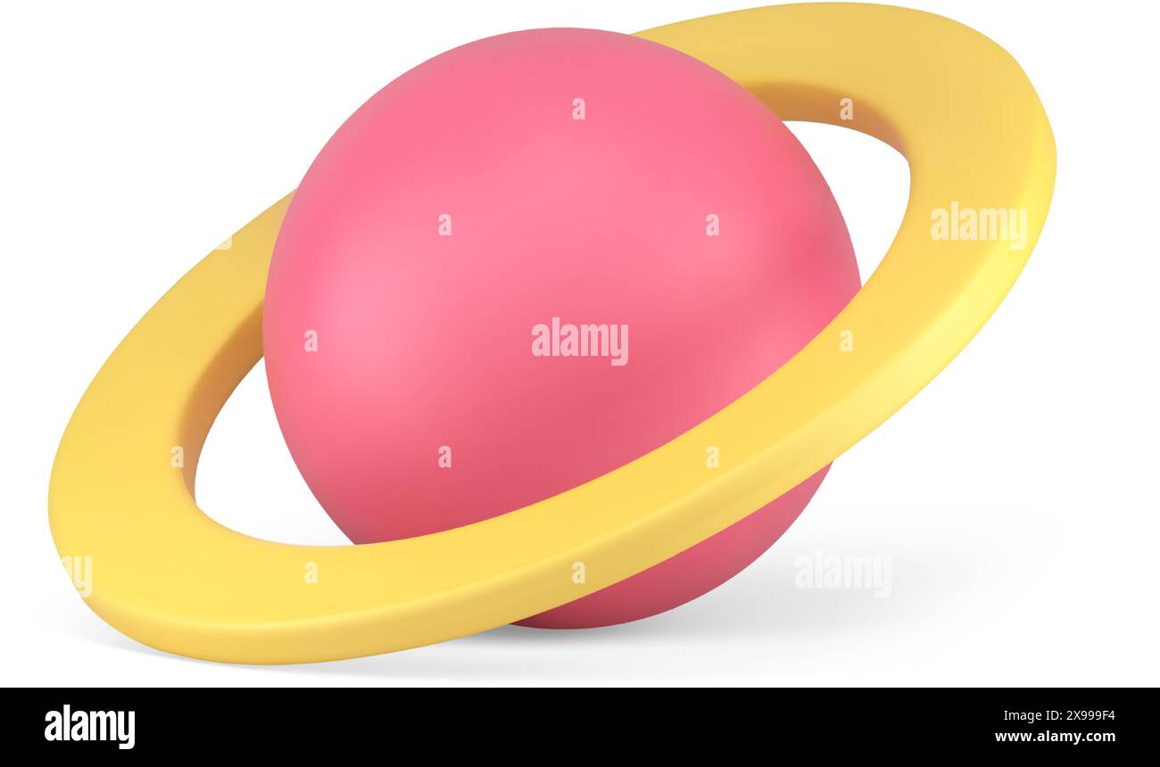 Planète avec orbite Saturne Jupiter Uranus Neptune cercle anneau rose 3d icône illustration vectorielle réaliste. Astronomie cosmos globe sphère science cosmique s Illustration de Vecteur