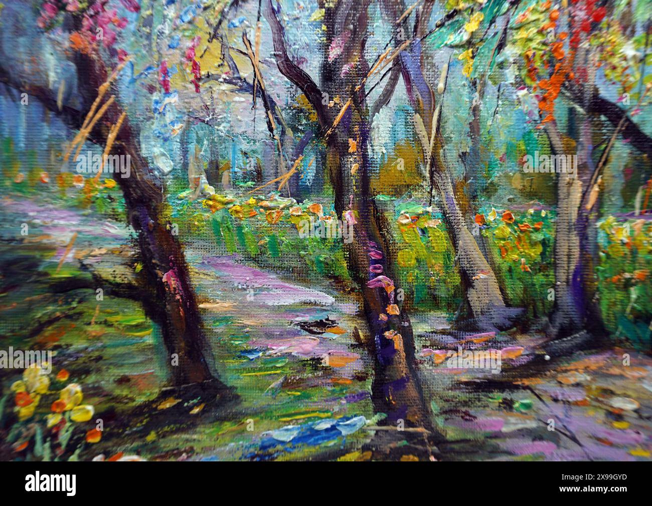 Fleur de pétale de couleur abstraite de peinture à l'huile originale Banque D'Images