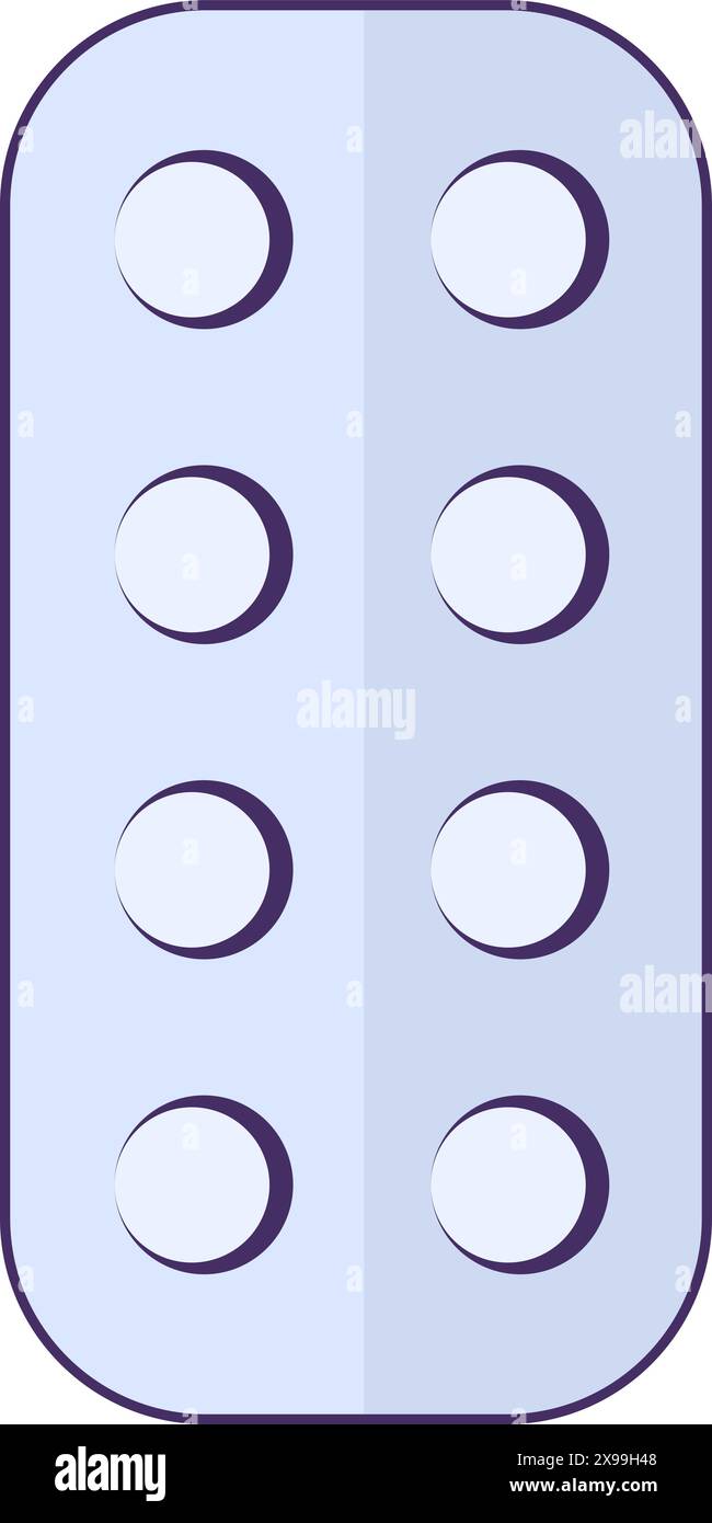 Plaquette thermoformée avec icône ronde de petits comprimés. Forme de libération Painkiller, élément médical de dessin animé caressé pour un design moderne et rétro. Picto vectoriel de couleur simple Illustration de Vecteur