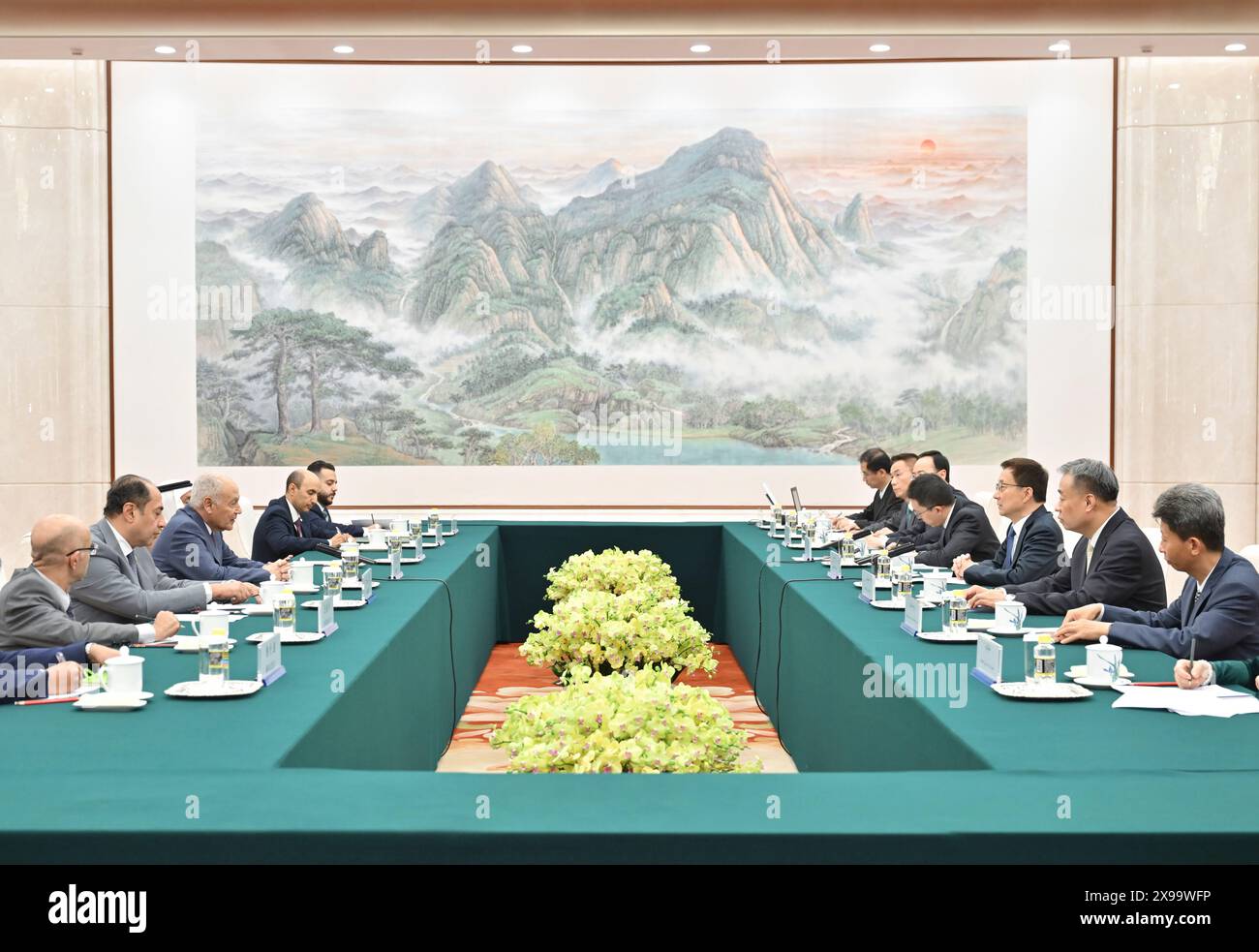 Pékin, Chine. 29 mai 2024. Le vice-président chinois Han Zheng rencontre le secrétaire général de la Ligue des États arabes Ahmed Aboul-Gheit à Pékin, capitale de la Chine, le 29 mai 2024. Crédit : Gao Jie/Xinhua/Alamy Live News Banque D'Images