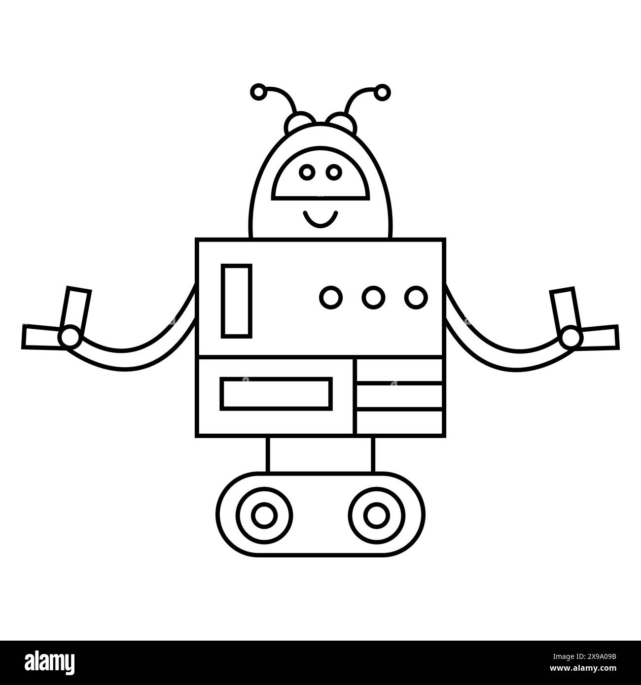 Cute Funny robot Character Outline icône Doodle Illustration de Vecteur