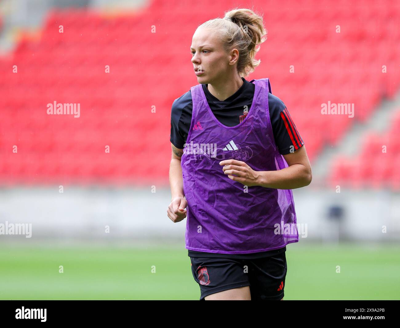 Prague, Tchéquie. 30 mai 2024. Sarah Wijnants, de Belgique, photographiée lors de la séance d'entraînement de la journée -1 avant un match opposant les équipes nationales de Tchéquie et de Belgique, appelées les Red Flames lors de la troisième journée du Groupe A2 dans la phase de championnat de la compétition des qualifications européennes féminines de l'UEFA 2023-24, le jeudi 30 mai 2024 à Prague, Tchéquie . Crédit : Sportpix/Alamy Live News Banque D'Images