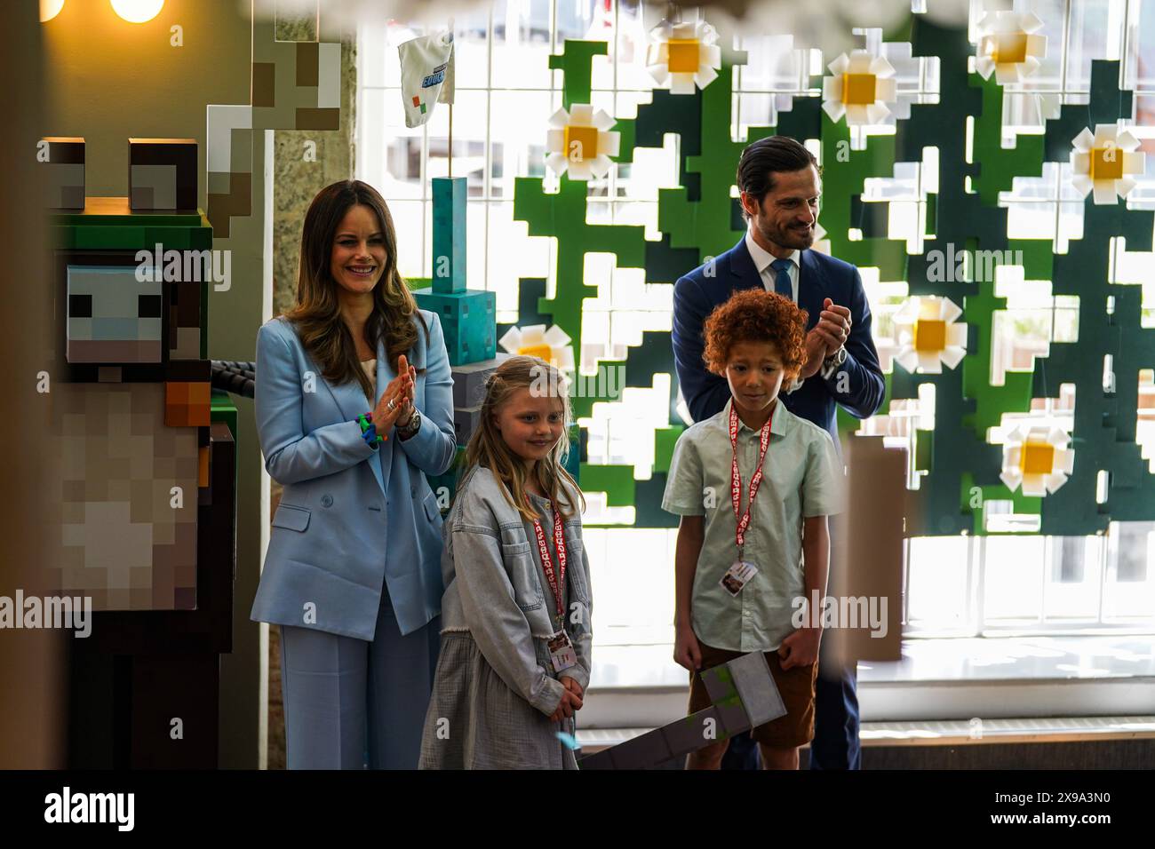 Stockholm, Lauch nouveau jeu, Suède, 05 30 2024, lancement d'un nouveau jeu éducatif de Mojang Studios. Princesse Sofia, Prince Carl Philip Banque D'Images