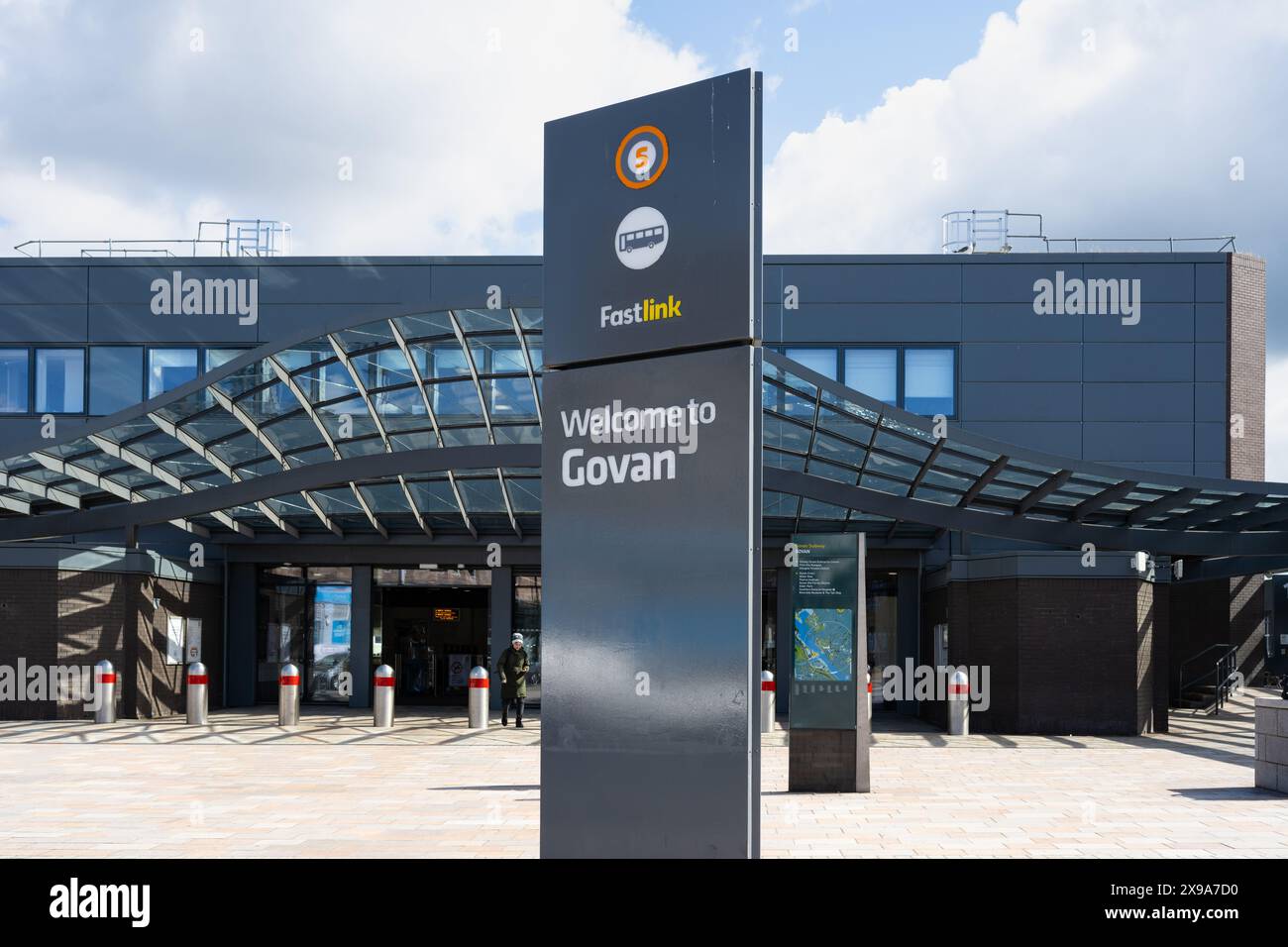 Bienvenue à Govan signe à Govan Subway and bus Interchange, Govan, Glasgow, Écosse, Royaume-Uni Banque D'Images