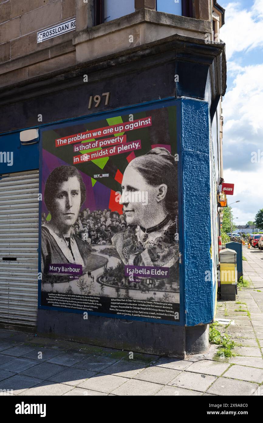 Mary Barbour et Isabella Elder murale Street art près de l'endroit où Mary Barbour a vécu - Govan, Glasgow, Écosse Banque D'Images