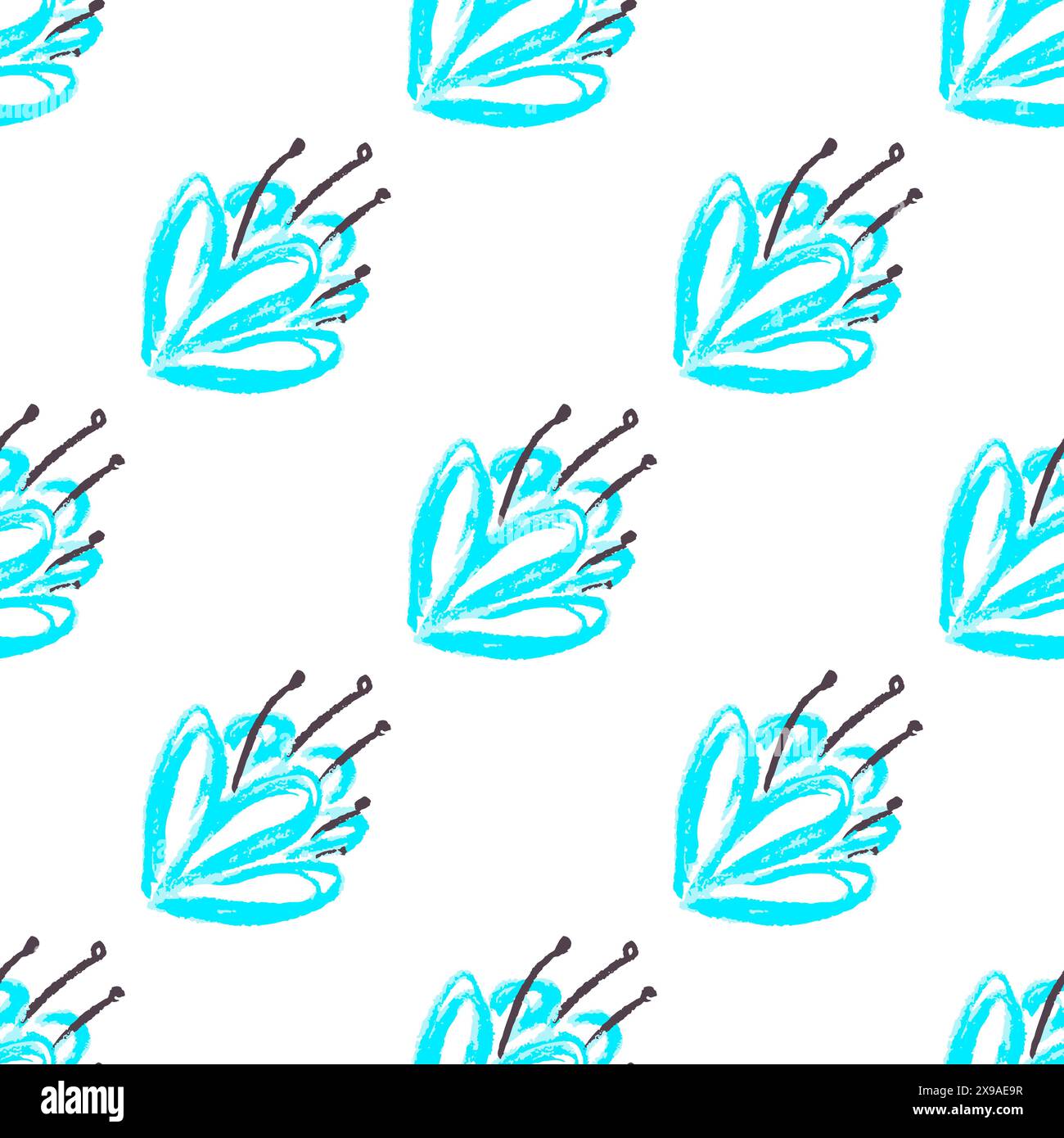 Fleurs bleues. Motif sans couture. Dessins d'enfants avec des crayons de cire. Imprimer pour la conception de tissu, textile, tissu Illustration de Vecteur