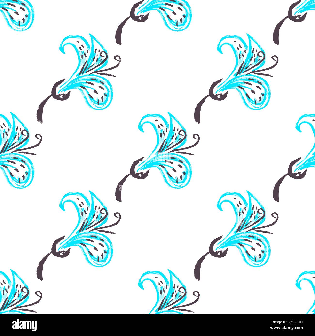 Motif sans couture. Fleurs bleues. Dessins d'enfants avec des crayons de cire. Imprimer Illustration de Vecteur