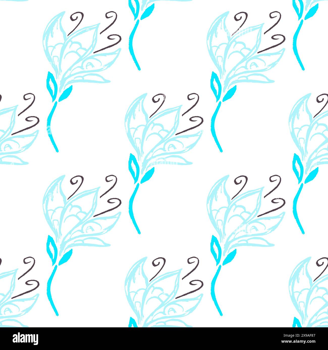 Motif sans couture. Fleurs bleues. Dessins d'enfants avec des crayons de cire. Impression pour la conception de tissu, textile Illustration de Vecteur