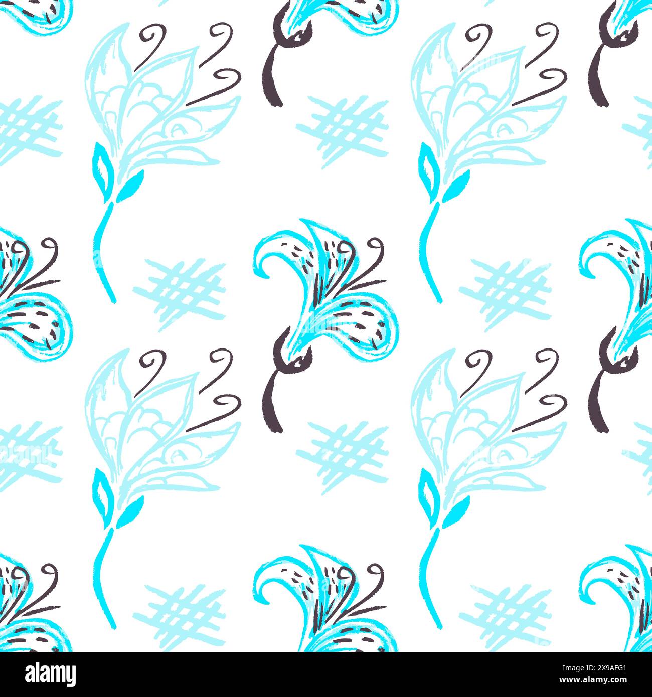 Motif sans couture. Fleurs bleues. Dessins d'enfants avec des crayons de cire. Imprimer pour la conception de tissu, textile, tissu Illustration de Vecteur