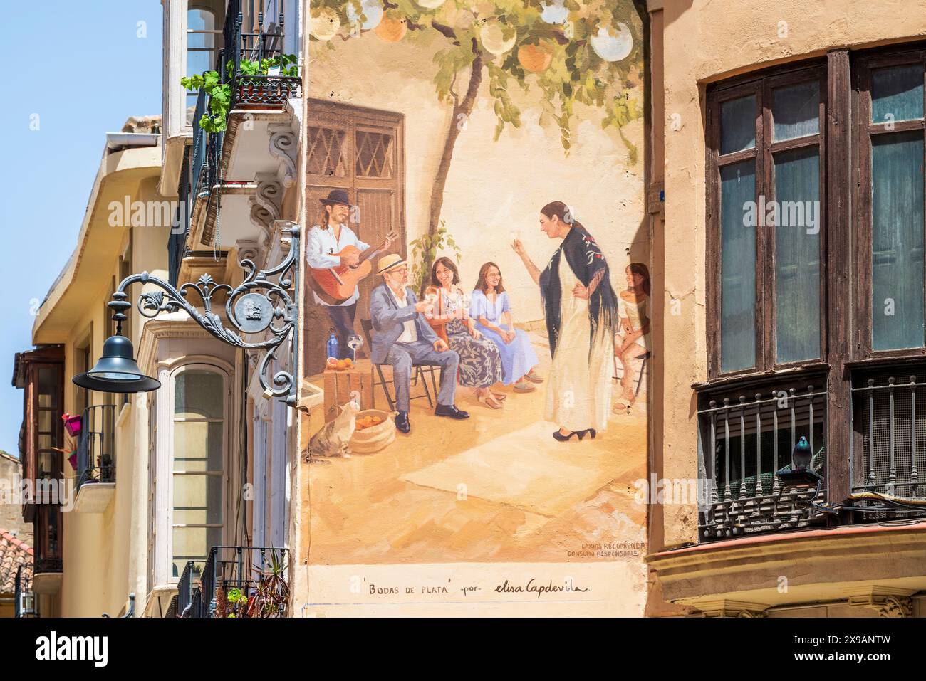 Coin de rue pittoresque dans la vieille ville, Malaga, Andalousie, Espagne Banque D'Images