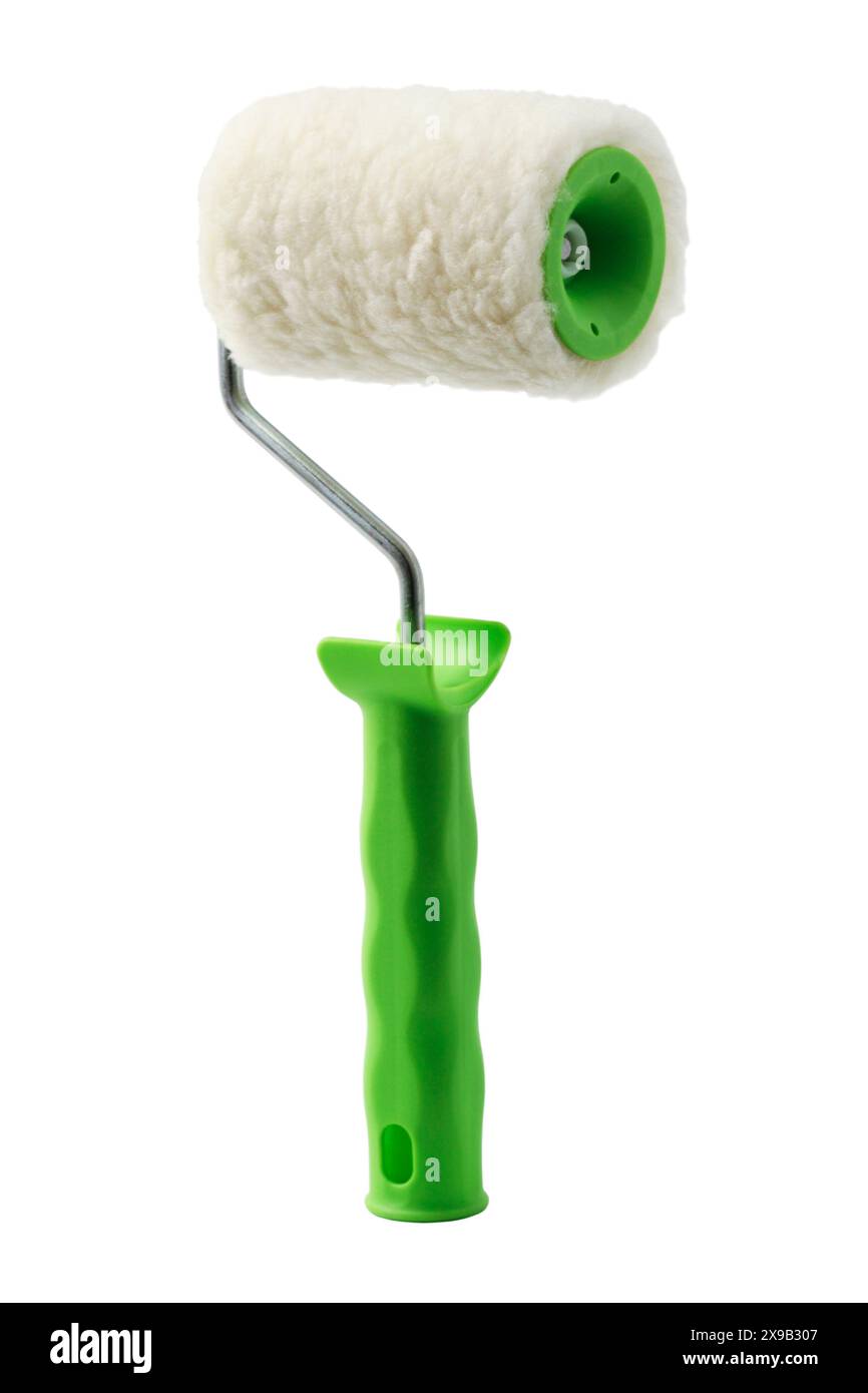 Rouleau de peinture de petite taille isolé sur fond blanc Banque D'Images