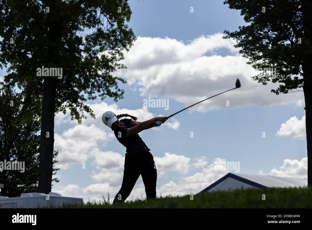 Philadelphie, États-Unis. 30 mai 2024. Keeley Marx, originaire d'Australie, s'est lancée au 9e trou lors du 79e US Women's Open au Lancaster Country Club à Lancaster, Pennsylvanie, le jeudi 30 mai 2024. Photo de Laurence Kesterson/UPI crédit : UPI/Alamy Live News Banque D'Images