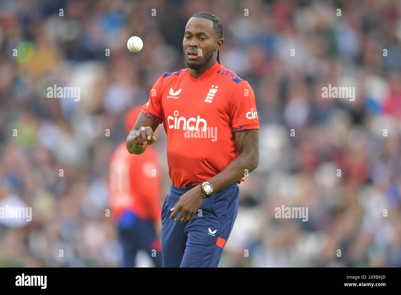 Londres, Angleterre. 30 mai 2024. Jofra Archer d'Angleterre lors du quatrième Vitality T20 International entre les hommes d'Angleterre et les hommes du Pakistan au Kia Oval. Kyle Andrews/Alamy Live News. Banque D'Images