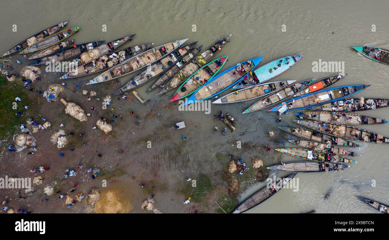 Vue Arial du marché de jute à Manikganj, Bangladesh Banque D'Images