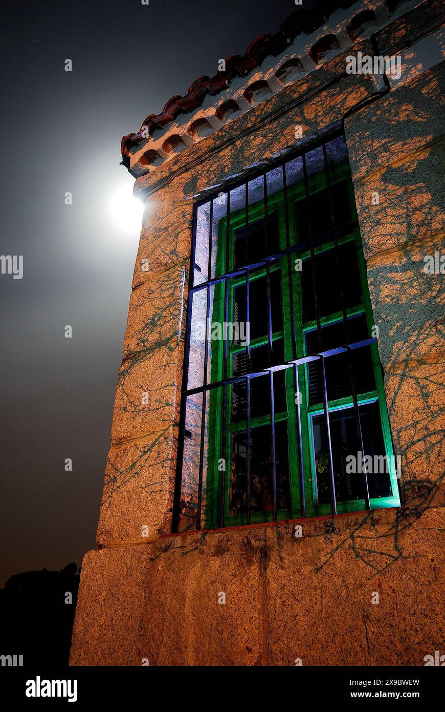 Fenêtre de la gare de Bustarviejo, Madrid, Espagne Banque D'Images