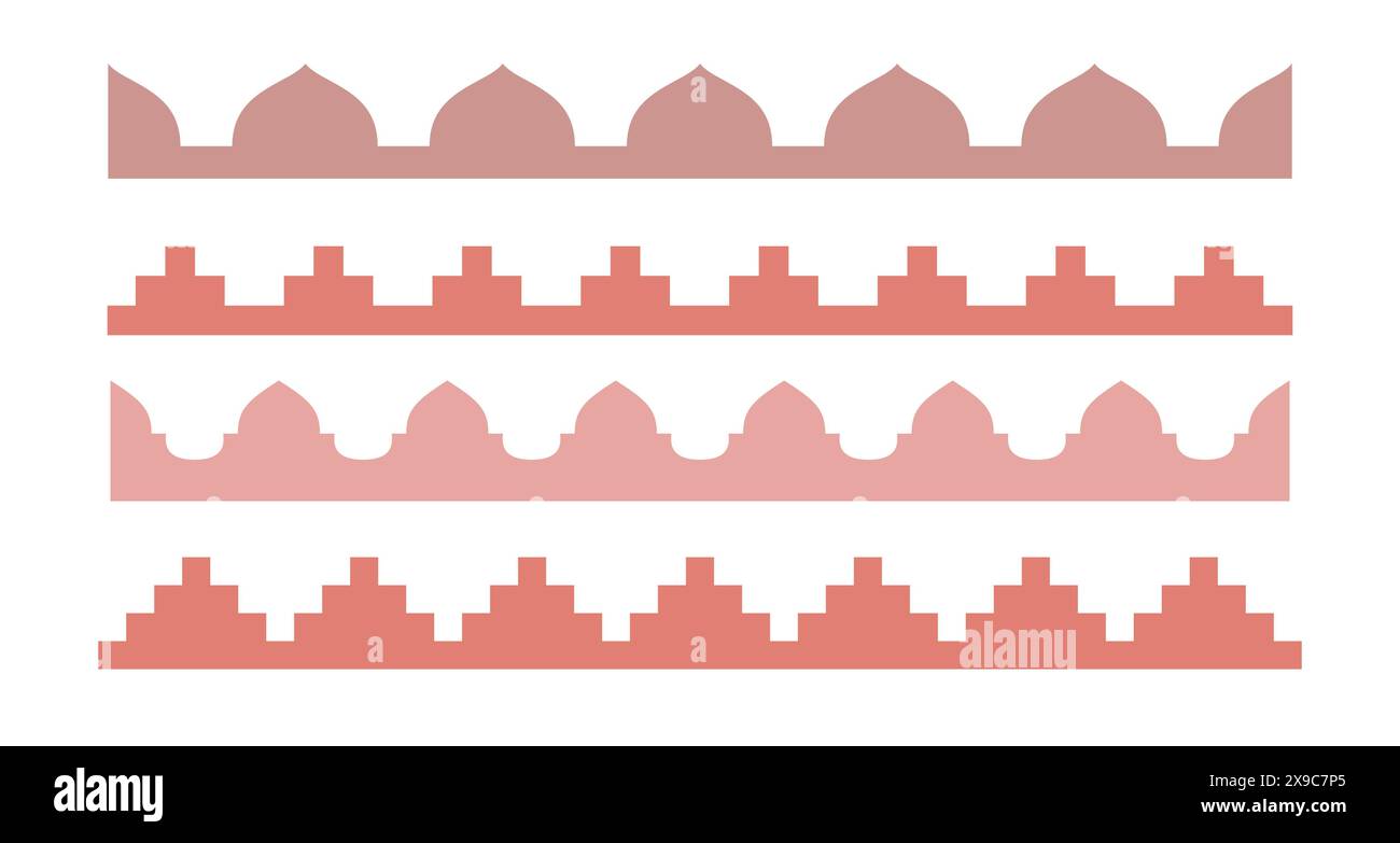 Bordures de maison abstraites arabes. Toits bohémiens simples. Formes de construction orientales vectorielles. Illustration de Vecteur