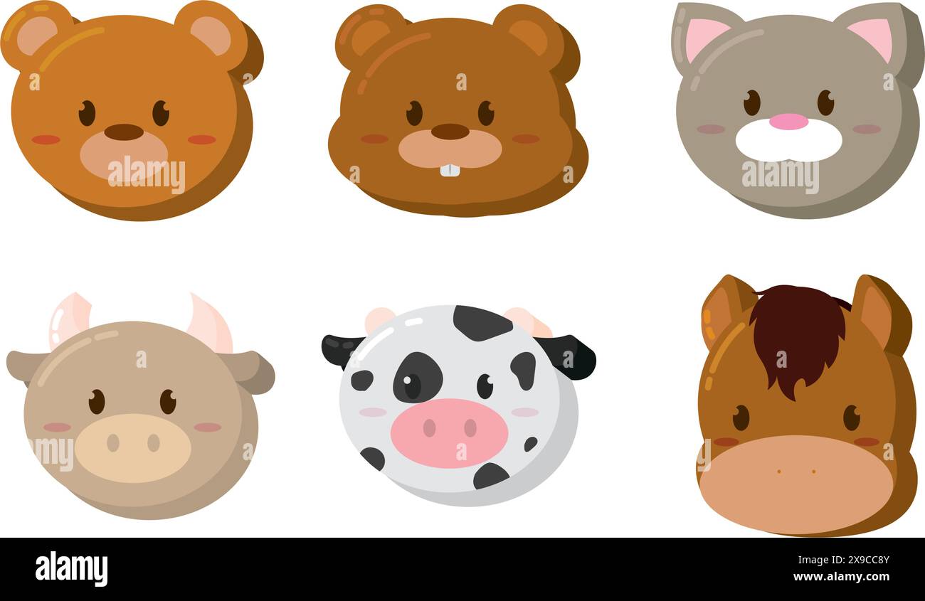 Ensemble d'émoticônes animales kawaii vecteur Illustration de Vecteur