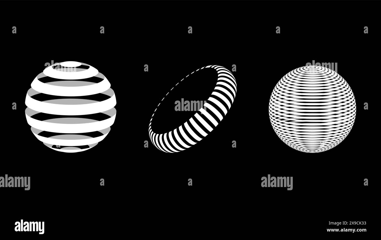 Modèles filaires 3D d'objets ligne de réseau. Formes géométriques atmosphère future. Design rétro futuriste pour élément technologique ou scientifique. Illustration vectorielle. Illustration de Vecteur