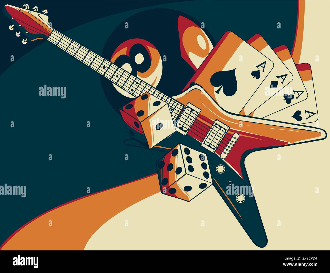 Illustration vectorielle de guitare électrique avec jeu de casino Illustration de Vecteur