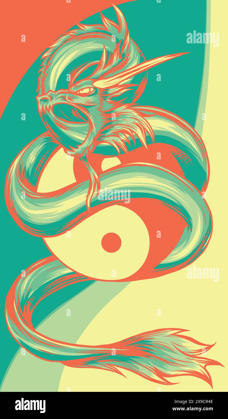 Illustration vectorielle du dragon et du symbole Yin Yang Illustration de Vecteur
