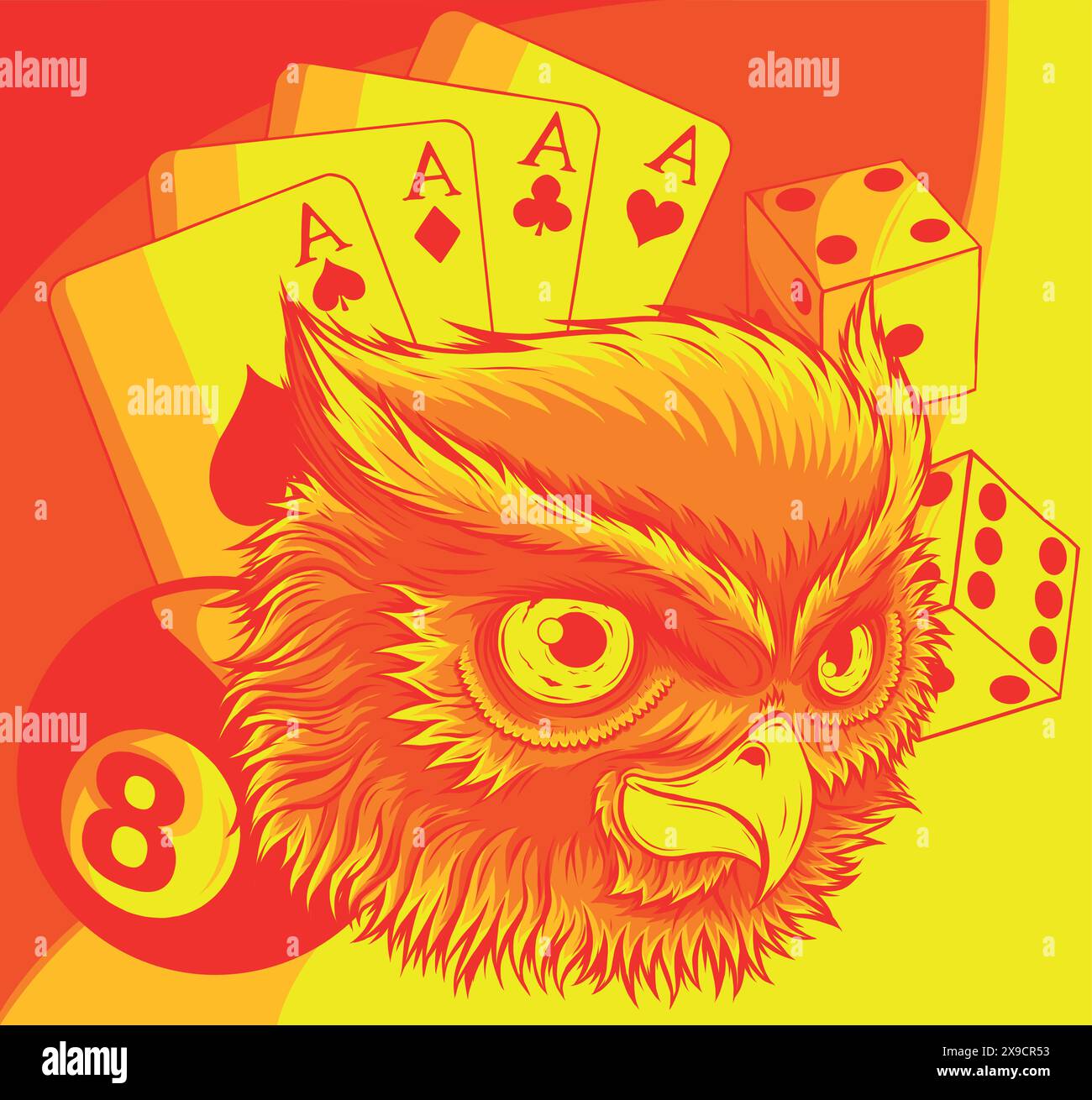 illustration vectorielle de la tête de hibou avec le jeu de casino Illustration de Vecteur