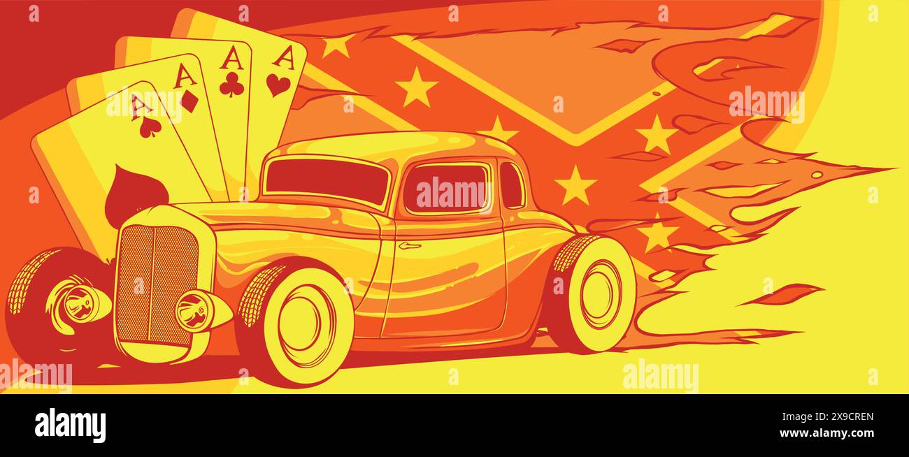 Illustration vectorielle de Vintage Hot Rod avec drapeau confédéré Illustration de Vecteur