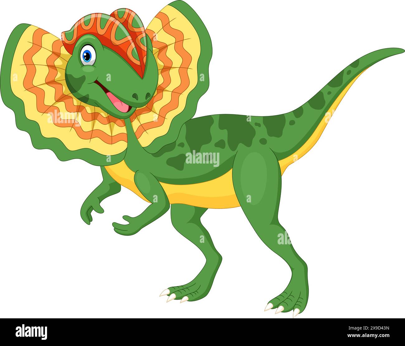 Dessin animé de dinosaure mignon dilophosaurus isolé sur fond blanc Illustration de Vecteur