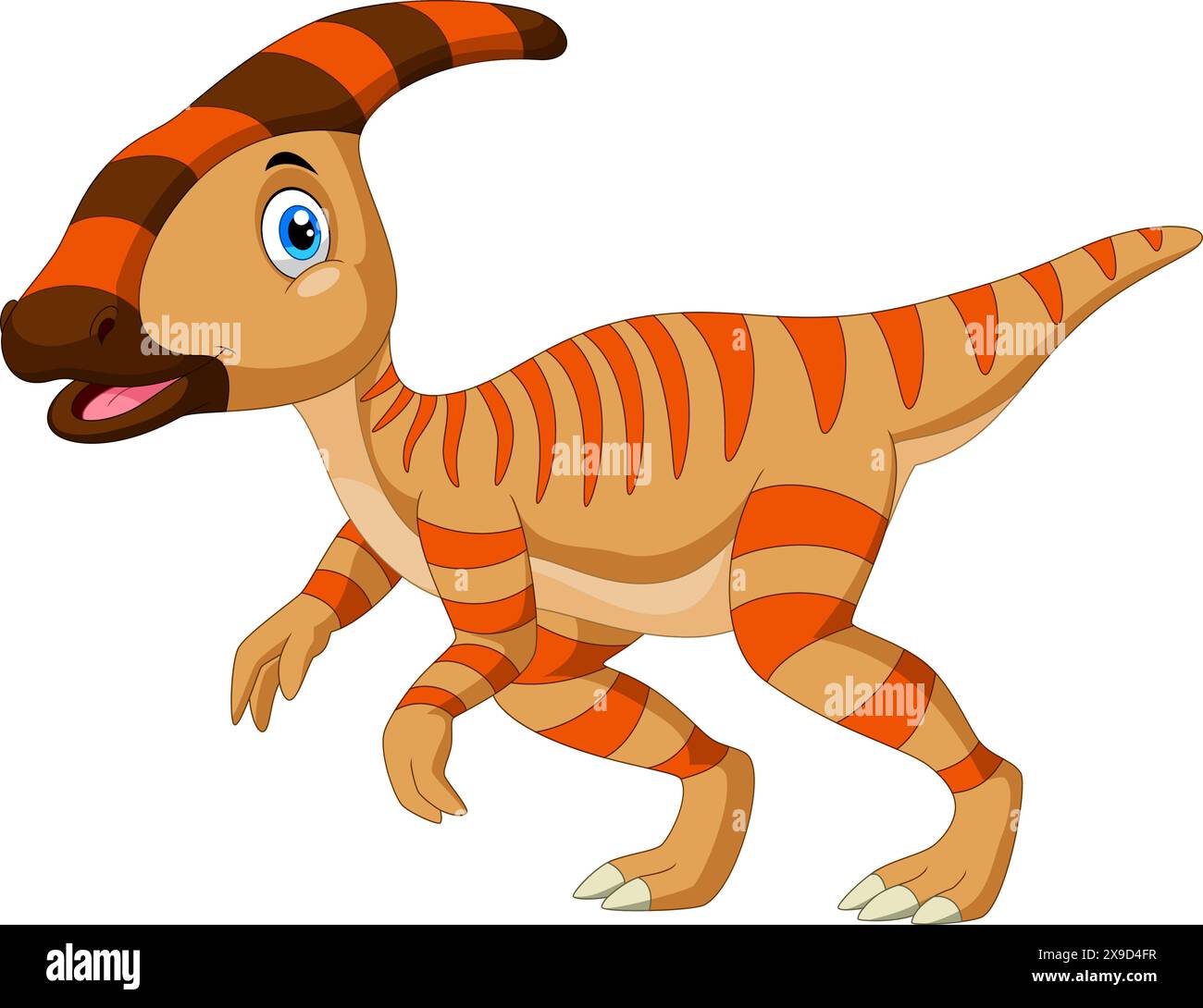 Mignon Parasaurolophus Dinosaur Cartoon isolé sur fond blanc Illustration de Vecteur