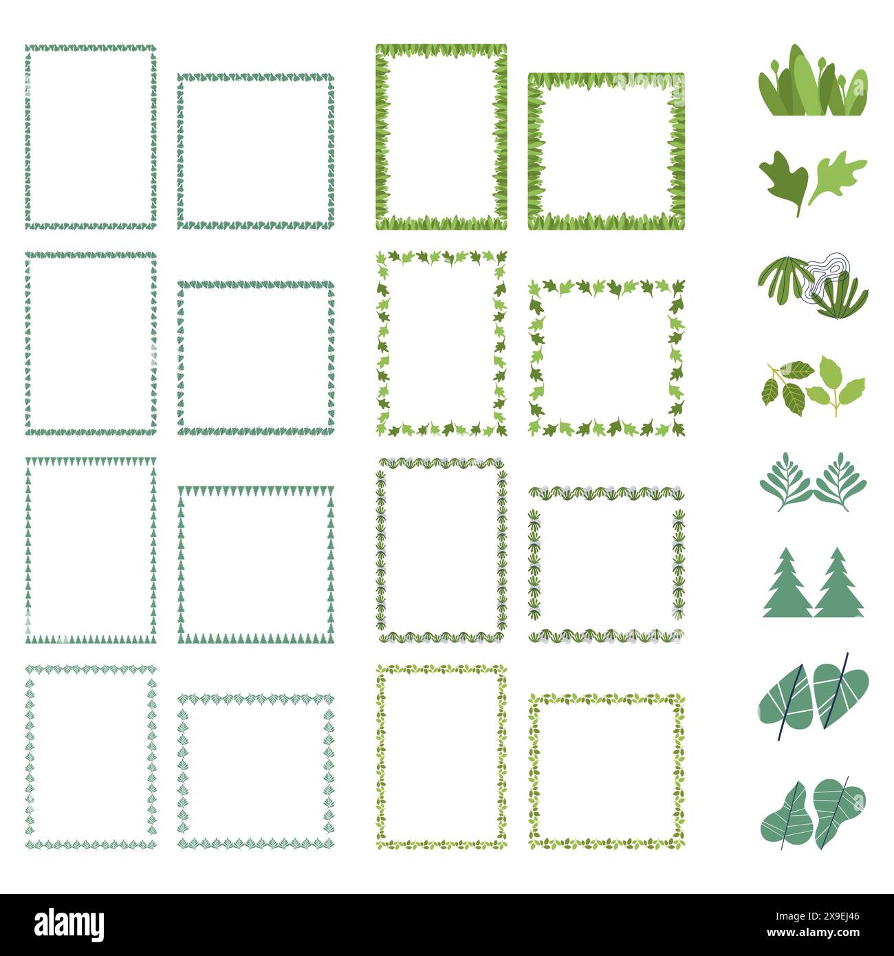 Collection de cadres vides feuilles simples colorées. Eléments de décoration pour un design enfantin. Ensemble de bordures botaniques de contour botanique de vecteur d'herbes de jardin Doodle. VEC Illustration de Vecteur